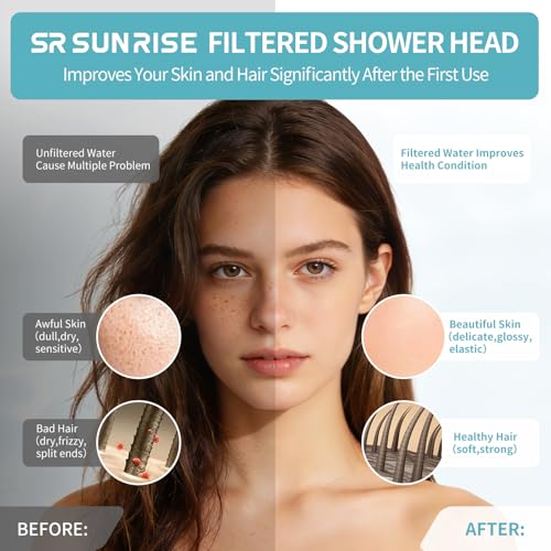 Image of SR SUN RISE Filtered Shower Head with Filters, 20-Stage Shower Head Filter for Hard Water, Fixed Showerhead with Easy-Replace Cartridge to Remove Chlorine & Heavy Metals (7-Inch, Chrome)