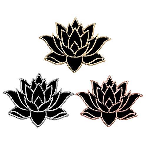SENFAI 10K Gold Color Cute White Enamel Lotus Pin and Brooch (3pack Gold+Rose Gold+Silver Black)