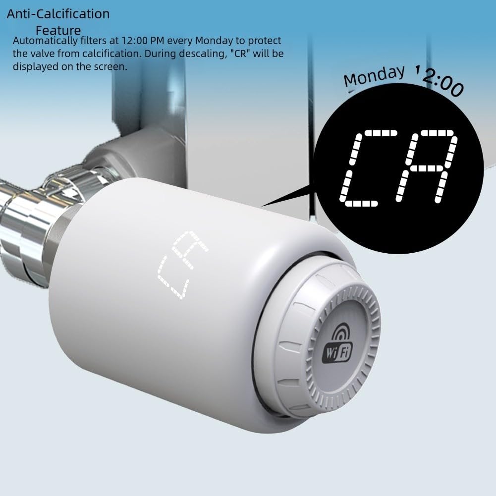 Valvola termostatica per radiatore smart TRV, controllo vocale e programmazione app, M30 x 1,5 con 6 adattatori per Tuya per riscaldamento domestico intelligente (bianco)