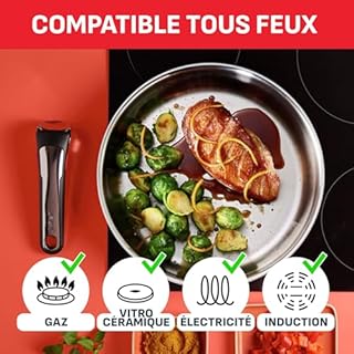 Tefal Ingenio Lot de 4 pièces, Casseroles 16/18/20 cm + 1 poignée amovible, Induction, Acier inoxydable, Empilable, Gain de place, Preference On L898S334