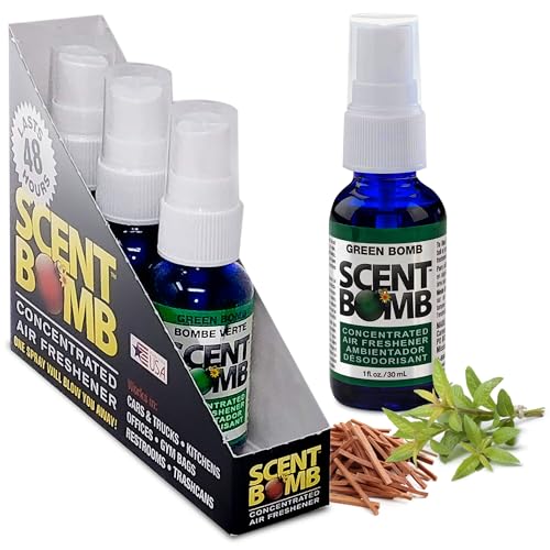 Image of Scent Bomb Air Freshener Spray, Long-Lasting Odor Eliminator - Effective Deodorizer for Home & Car, Fresh Room Spray for Kitchen, Bathroom & Smell Neutralizer - 1 oz Pack of 4, Green Bomb Scent