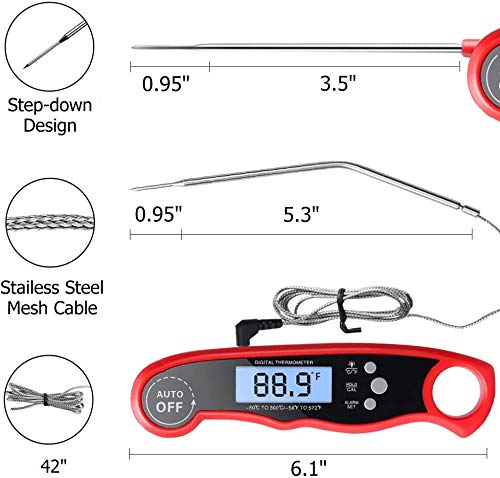 Meat Thermometer, Dual Probe Instant Read Food Meat Thermometers for Cooking Oven Safe Leave in Digital Meat Thermometer with Alarm Function and Backlight for BBQ Candy Smoker Grill(Red)