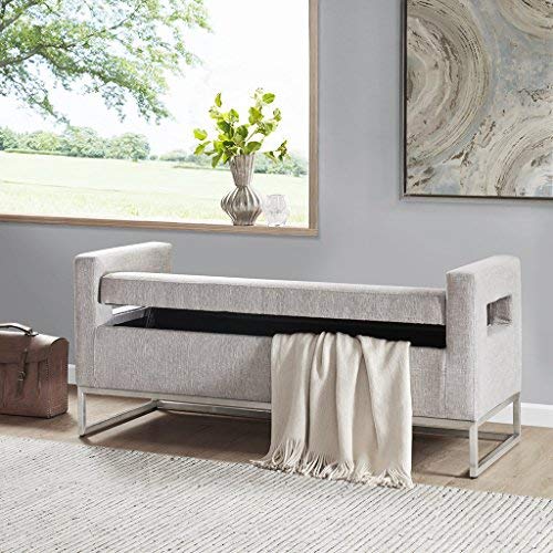 Madison Park Crawford Solid Wood, Polyester Fabric Toy Chest Bench Modern Style Ottoman With Storage, Grey #TOP2