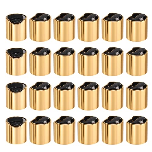 sourcing map 24 tappi a disco in plastica alluminizzata, 24/410, tappi di ricambio durevoli, coperchi erogatori per bottiglie da spremere, bottiglie ricaricabili, plastica, vuoti, shampoo, oro nero