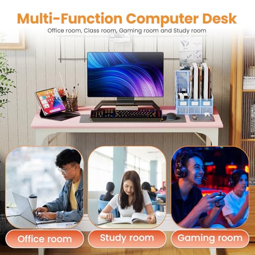 Image of PayLessHere | 39 Inch Computer Desk | Pink | Office Desk with Metal Frame, Adjustable Feet | Water-Resistant, Scratchproof Surface | Sturdy Writing Table for Home Office or Study | Pack of 1