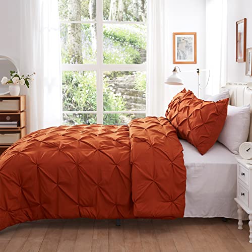 Nexhome King Comforter Set Pintuck Rust Comforter Set Soft Pinch Pleat Microfiber Lightweight Down Alternative All Season 3 Pieces Bedding Comforters & Sets（1 Comforter 2 Pillow Shams） #TOP3