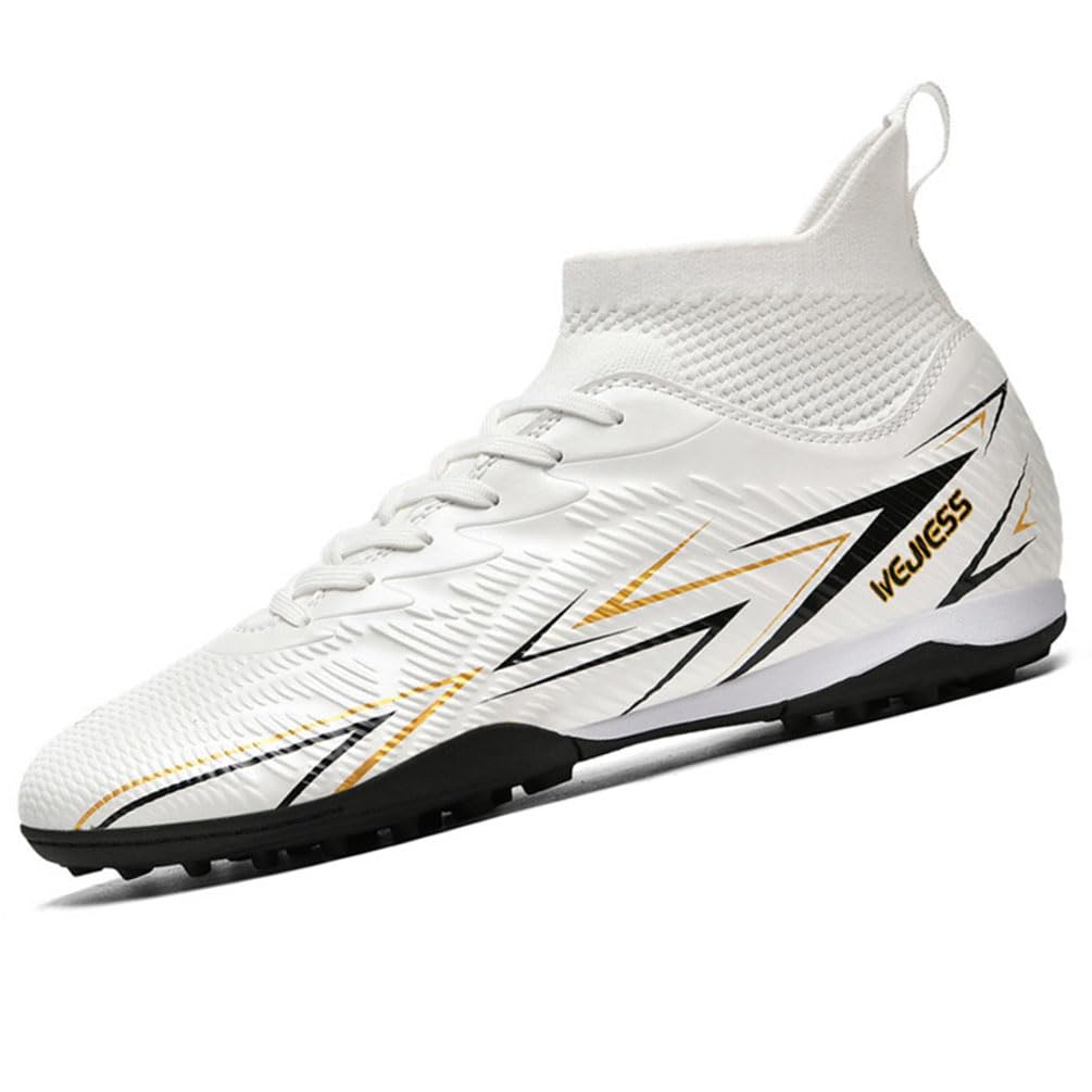 WEJIESS Fußballschuhe Herren High Top Fussballschuhe TF Kinder Stollenschuhe Jugendliche Athletics Trainingsschuhe Football Schuhe Hallsportarten Fußball Stiefel White 44 EU