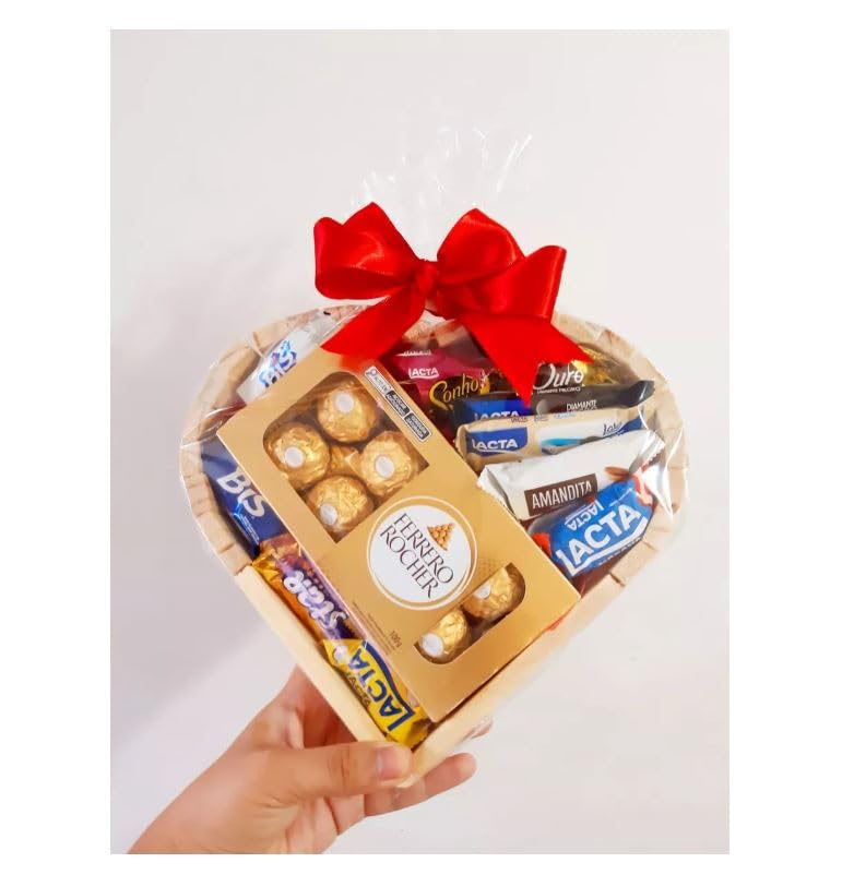 Cesta de Chocolates em Formato de Cora&ccedil;&atilde;o, Presente Rom&acirc;ntico