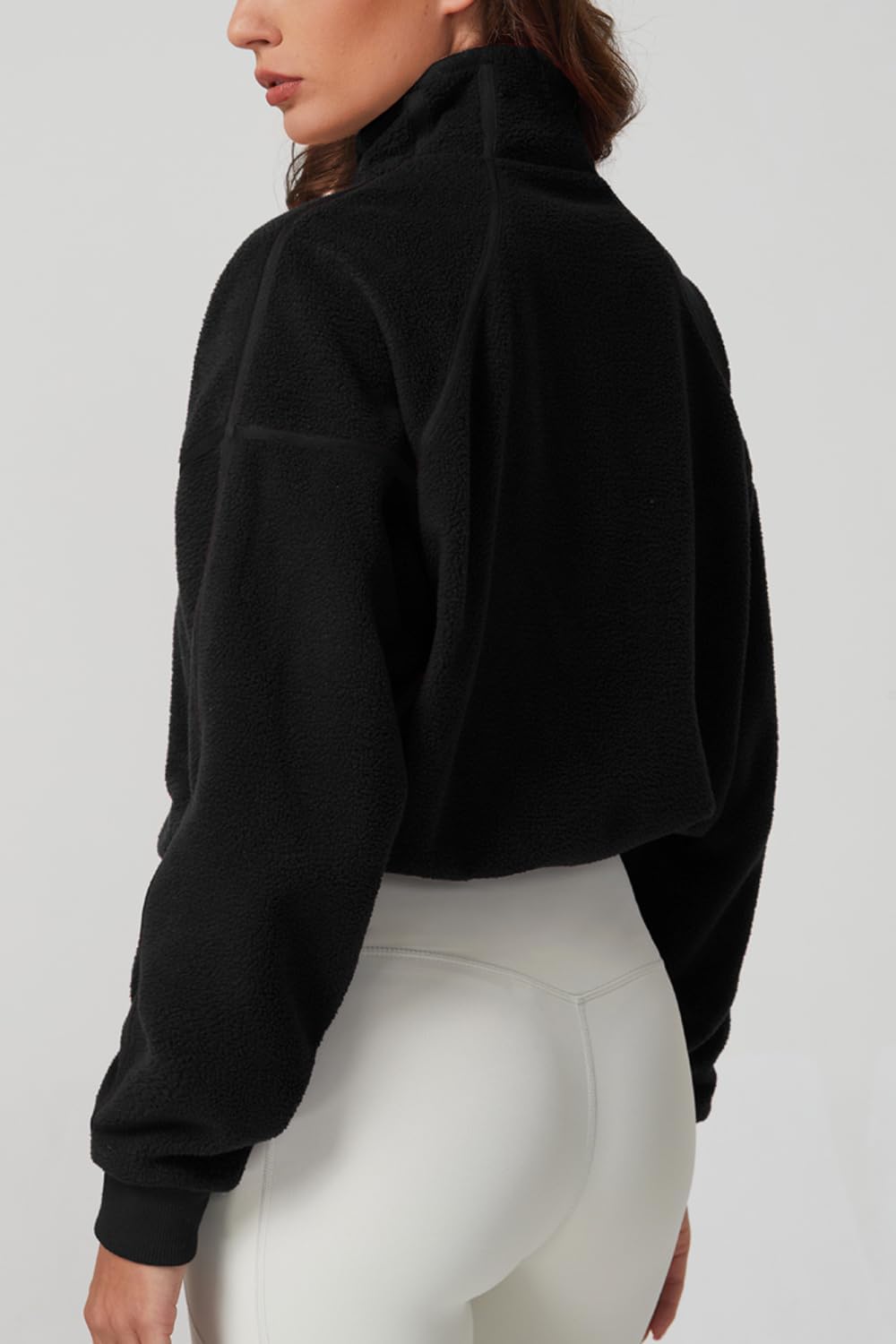 QINSEN Women's Half Zip Fleece Short Pullover Sweatshirt Winter Long Sleeve Cozy Sherpa Sweater Top - Image 4