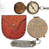 Vintage Brass Pocket Compass – Antique Navigation Compass with Lid, Handmade Maritime Gift for Men, Explorer, or Hiker (to My Husband I Love You)