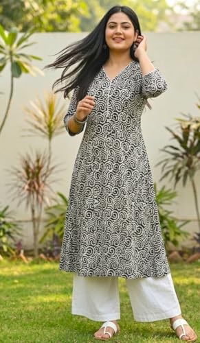 Image of CREATION & YOU Women Plus Size Cotton Printed Kurta with Pant Set | Work /Office Wear Kurta Set for Women