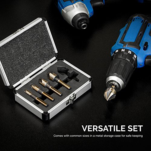 Neiko 10218A Countersink Drill Bit Set For Wood And Metal, 1/4” Tri-Flat Shank, 5 Piece Countersink Bits, M2 High Speed Steel #TOP4