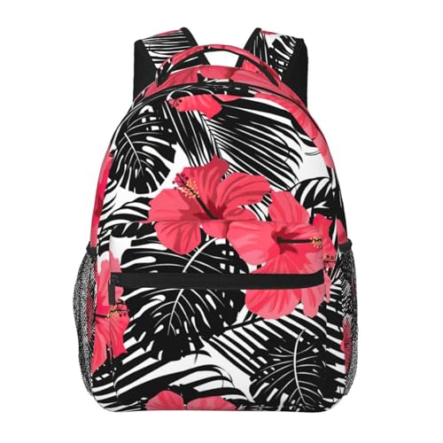 Sac à dos en toile imprimé hibiscus rouge avec finitions soignées
