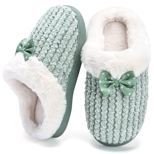 Image of WateLves Girls Slippers Memory Foam Toddler Kids Comfort Wool-Like Plush Fleece Lined House Shoes for Indoor & Outdoor