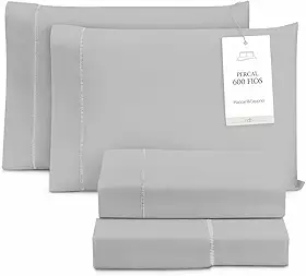 Jogo De Lençol Cama Box Queen 4 Peças Percal 600 Fios Toque Macio Cinza