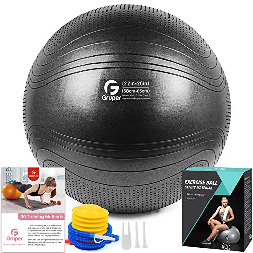 Gruper Yoga Ball,45-75cm Extra Thick Exercise Ball for Workout Fitness Balance - Anti Burst Chair for Home and Office Desk-Includes Hand Pump & Workout Guide Access