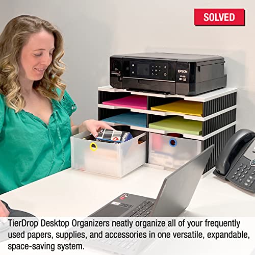 Desktop Organizer 4 Letter Tray Sorter Plus Riser Storage Base & 2 Storage Drawers - Tierdrop Plus Stores All Of Your Documents, Files, Forms & Frequently Used Supplies In One Compact Modular System #TOP2