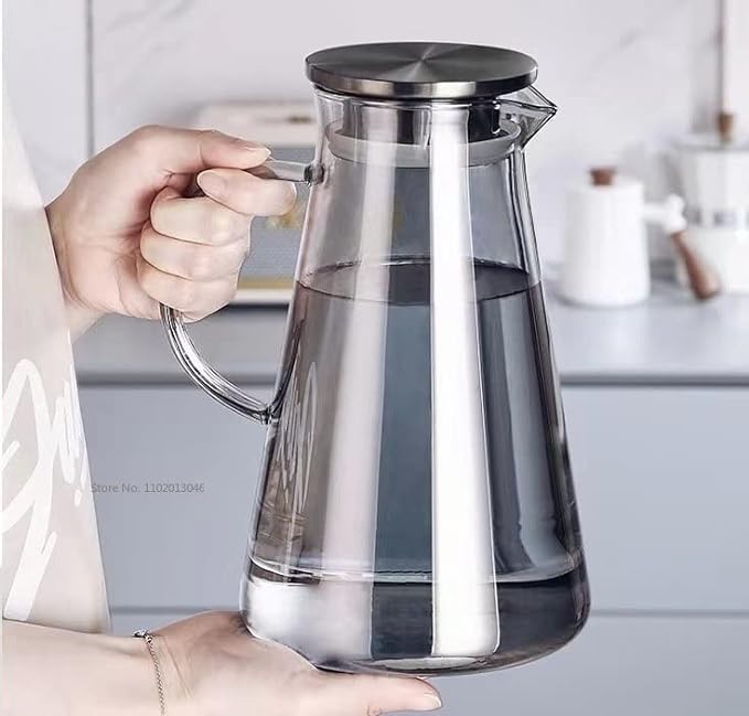 Image of Martvia Premium Juice and Water Black Glass Pitcher jug with Lid 1.9 Liter Romantic Style jugs with Handle Pitcher for Serve, Lassi, Cocktail, Ideal for Gift Beverage Carafes (NP - 04)