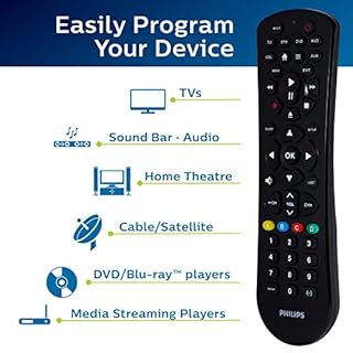 Philips Universal Remote Control for Samsung, Vizio, LG, Sony, Sharp, Roku, Apple TV, RCA, Panasonic, Smart TVs, Streaming Players, Blu-ray, DVD, Simple Setup, 6-Device, Black, SRP9263C/27