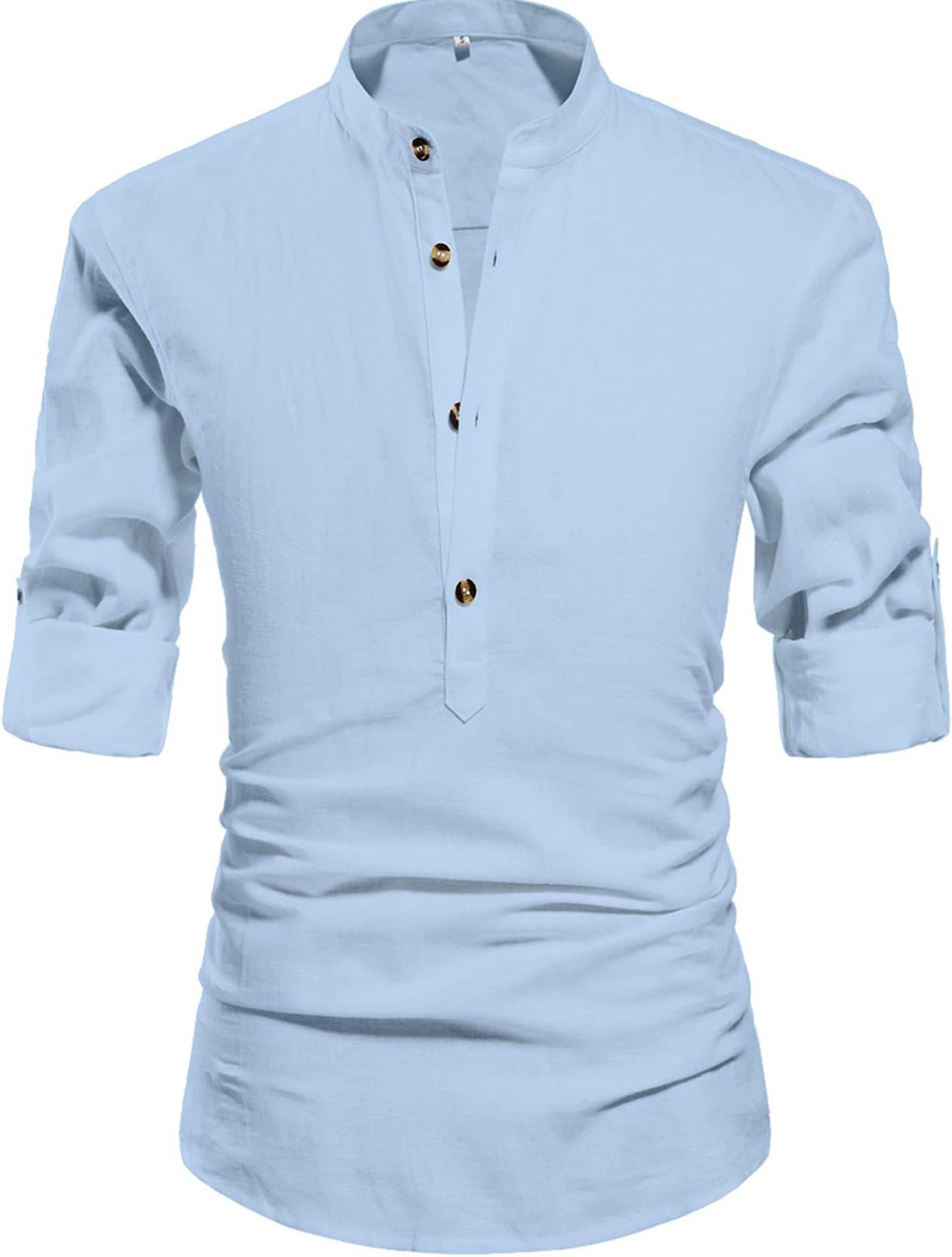 NITAGUT Men Henley Neck Long Sleeve Daily Look Linen Shirts