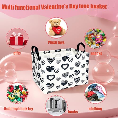 Image of Valentine's Day Basket Gift for Empty Cute Heart Large Storage Bin for Kid and Baby Room Decor (Black Creative Love)