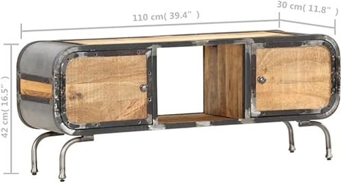 Miniatura 9 de vidaXL Soporte de TV | Armario de madera maciza de mango con marco de hierro | Muebles de TV de estilo industrial | Almacenamiento multimedia | 43.3