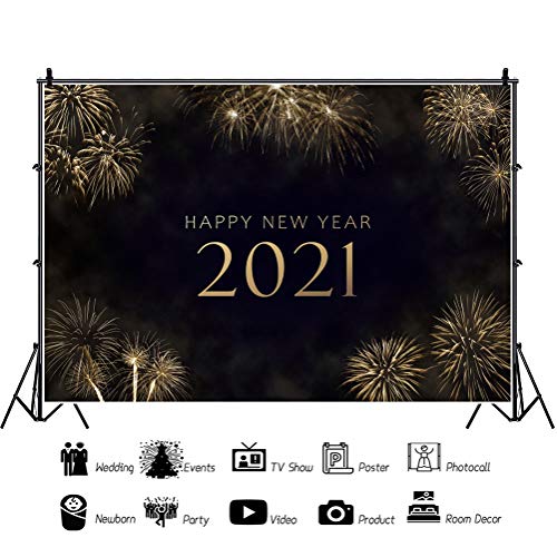 Leowefowa Happy New Year 2021 Backdrop For Photography 5x3ft Vinyl Sparkling Fireworks Black Background Child Kids Baby Portrait Shoot Xmas Party Banner Event Show Photo Props Shefinds