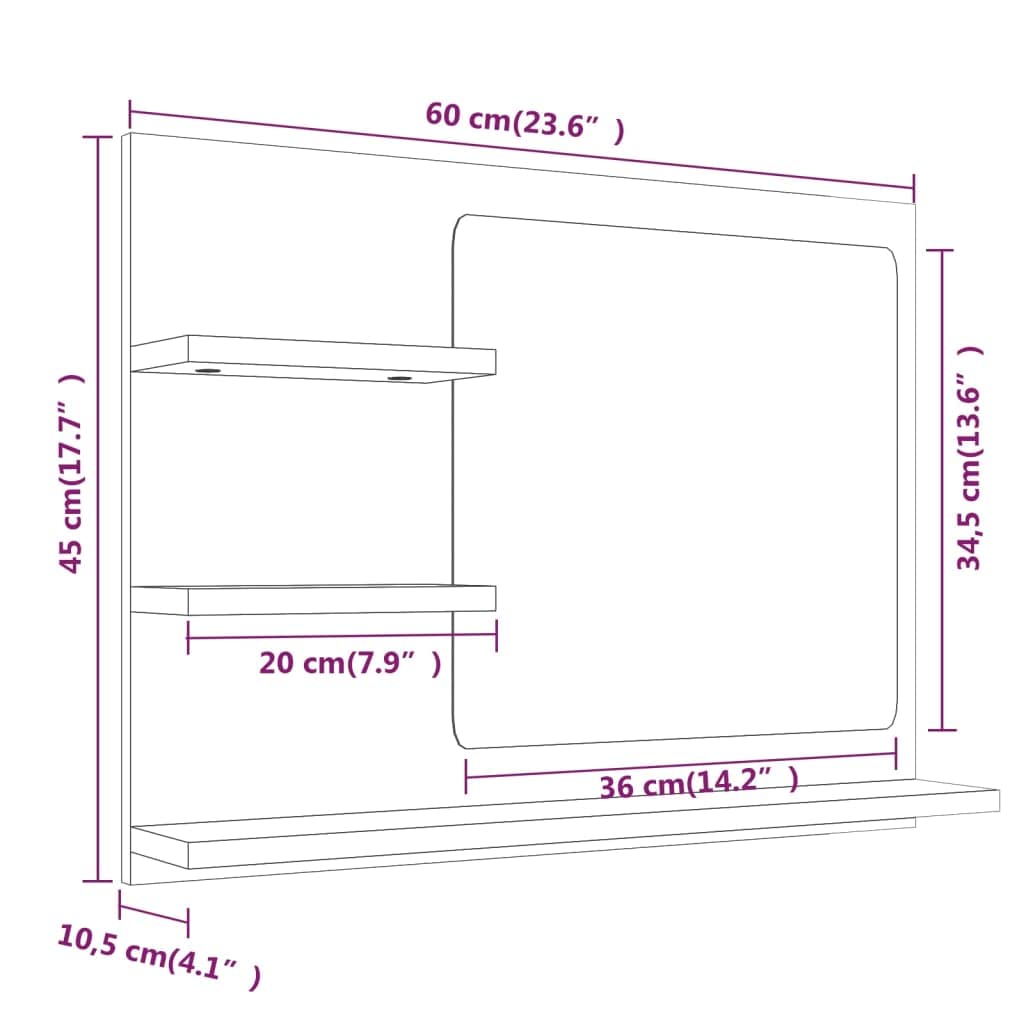 vidaXL Badkamerspiegel 60x10,5x45 cm bewerkt hout wit
