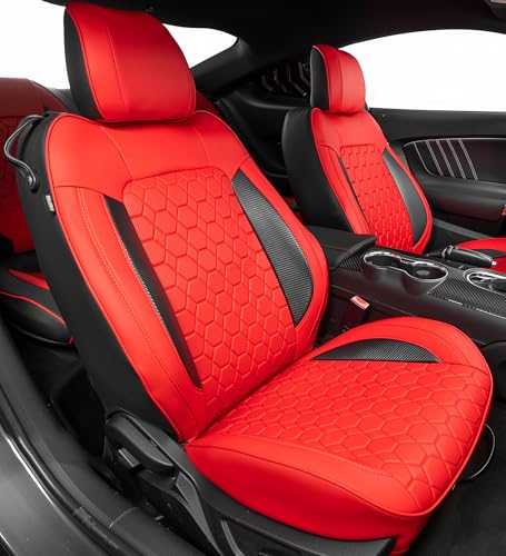 Image of Custom Leather Car Seat Covers for Ford Mustang 2015-2023 Coupe, Black /Red
