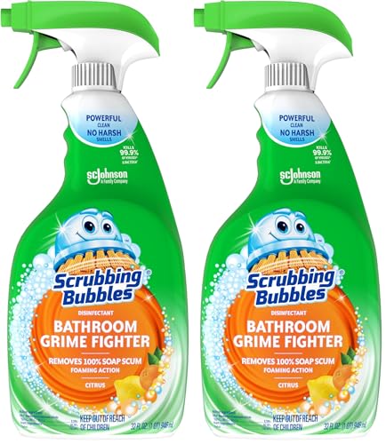 Image of Scrubbing Bubbles Bathroom and Shower Cleaner Disinfectant Spray, Bathroom Grime Fighter, Citrus Scent, 32oz (Pack of 2)