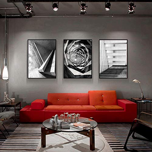 Toile Peinture Nordique Noir et Blanc 50x70cm lot de 3 affiches géométrie pour couloir