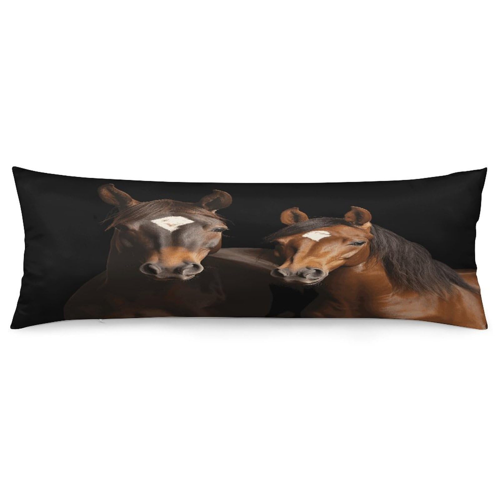 Two Horses Standing on Black Background Body Pillow Cover Long Body Pillow Pillowcase with Hidden Zipper Ultra Soft Polyester Pillow Cases Breathable & Silky Long Pillows Case Cover 19x53 in