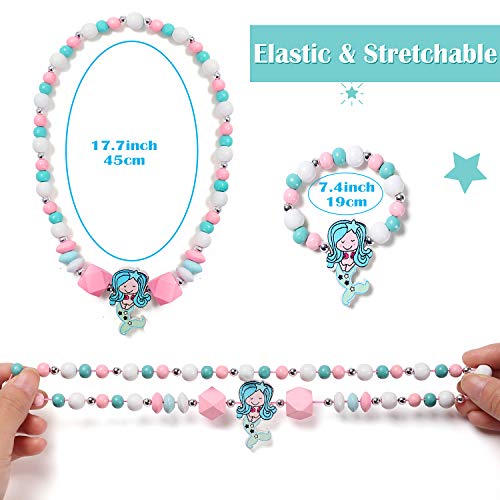 10 Sets Beaded Necklace and Bracelets for Girls Unicorn Mermaid Rainbow
