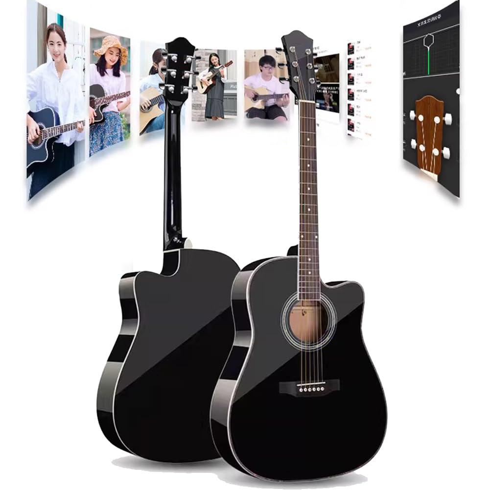 Pack De Guitarra Acústica Para Principiantes Adultos, Guitarra Para Principiantes De 41 Pulgadas Para Estudiantes, Con Funda, Correa, Cuerdas De Acero, Púas, Capos Y Soporte,Negro,41