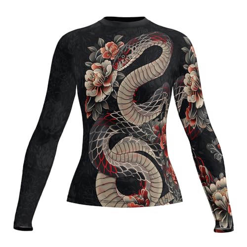 Women’s Long Sleeve Snake Rash Guard – Compression Base Layer for MMA, Jiu Jitsu, and No-Gi Training