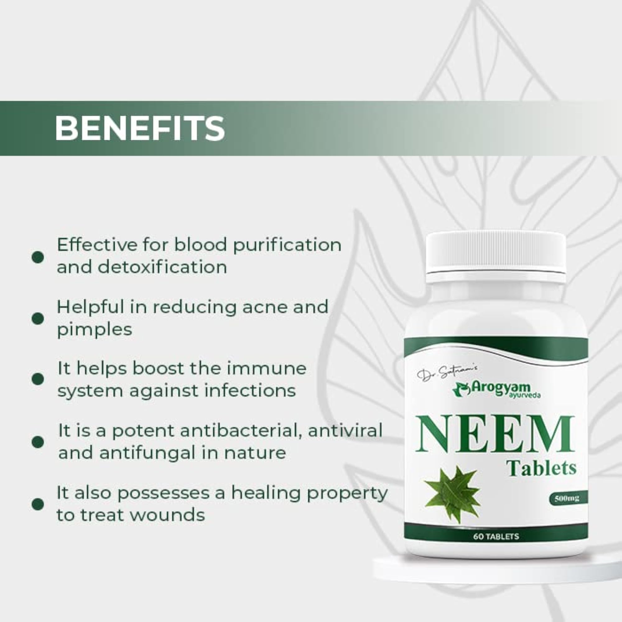 Neem Tablets 500mg for Healthy Skin & Immunity Booster