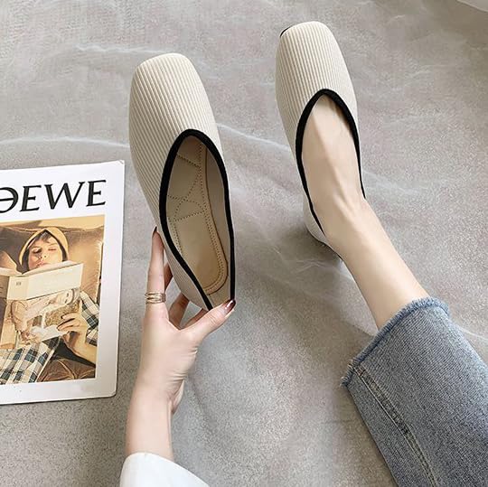 REFRASE LIFE Women's Flats Shoes Square Toe, Comfortable Ribbed Ballet Flats with Black Trim, Dressy Slip-On Casual Flats for Everyday Wear, Lightweight and Breathable4