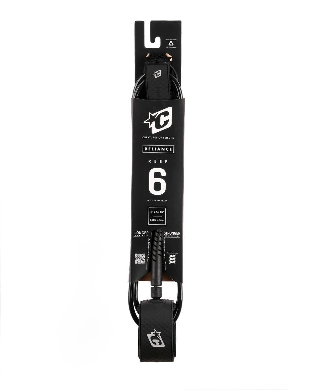 Creatures of Leisure Reliance Reef 6 Large Wave Leash Black Silver 6'0