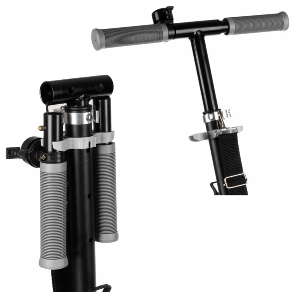 KRUZZEL Roller Kinder Klappbar ab 8 Jahren bis to 100 kg 200-mm-Räder - Höhenverstellbar Lenkrad 87–92–98 cm -Scooter Grau mit Fußbremse und Flaschenhalter - Aluminiumrahmen 25629