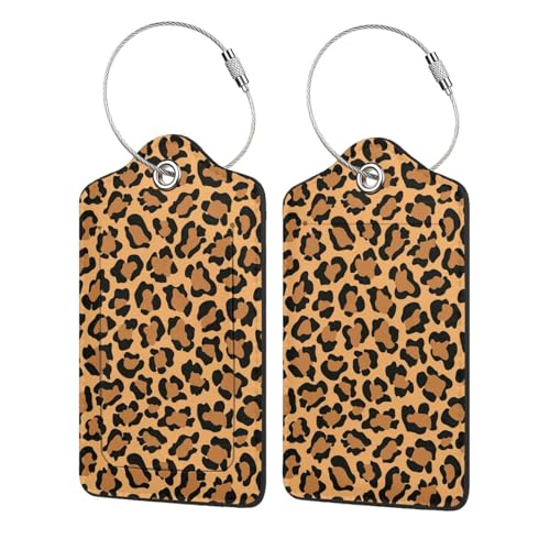 2 Pcs Leopard Luggage Tag for Suitcase, Identifiers Privacy Cover ID Label with Steel Loop, Cute Cheetah Tags Gifts Accessories for Women Men Outdoor Travel Father's Mother's Day4