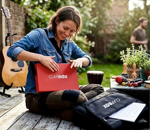 Image of Clapbox Lap Cajon - with Bag & Strap, Red | Clapbox with Rich Bass & Crisp Snare | Play on Lap or Standing | Compact Cajon for Musicians, Buskers & Travel