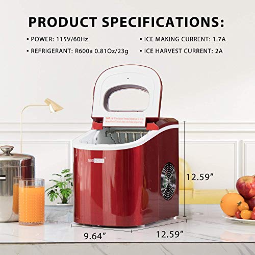 Vivohome Electric Portable Compact Countertop Automatic Ice Cube Maker Machine With Hand Scoop And Self Cleaning Function 26Lbs/Day Red #TOP5