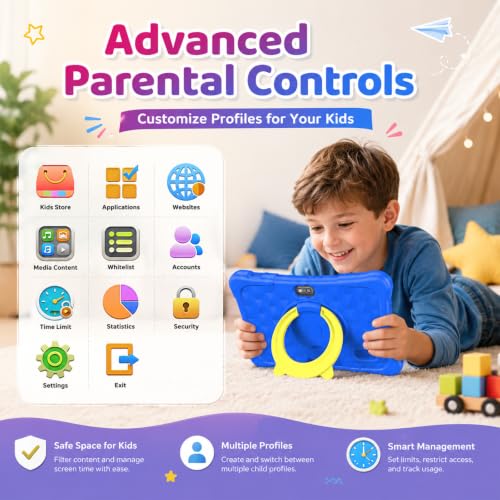 Image of Kids Tablet ，7 Inch Tablet with Android, 2GB RAM 32GB ROM, Eye-Protective IPS Display, Pre-Installed Educational Apps, Parent Control, Shockproof Silicone Case