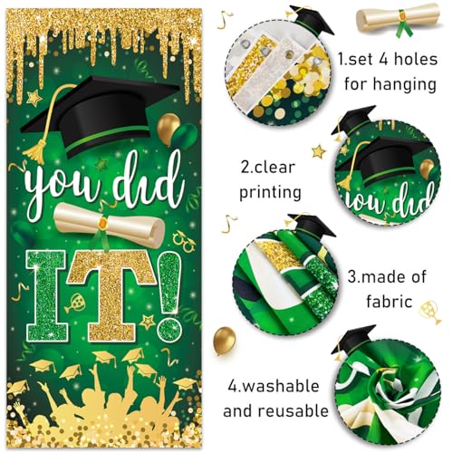 Image of Green and Gold Graduation Decorations Class of 2026 Congrats Grad Banner and You Did It Door Cover for High School College Graduation Party Supplies(Green)