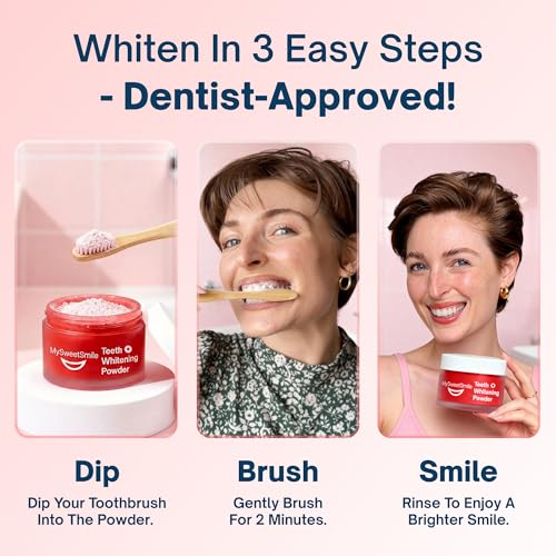 Image of MySweetSmile Teeth Whitening Powder - 6 Month Supply - Removes Years of Coffee, Tea, Smoking & Ageing Stains - Dentist-Approved & Enamel-Safe - IndyBest Award-Winning Whitener (Strawberry)