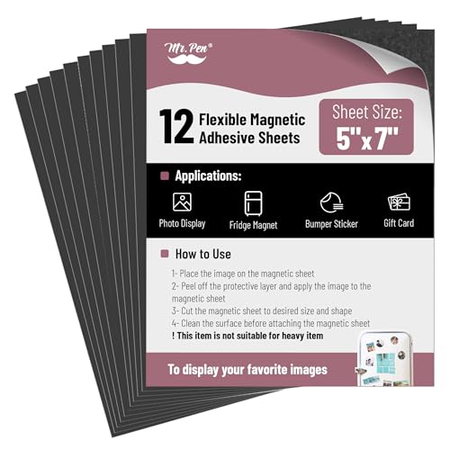 Mr. Pen- Flexible Magnetic Sheets with Adhesive Backing, 5 x 7, 12 Pack, Magnet Sheets with Adhesive