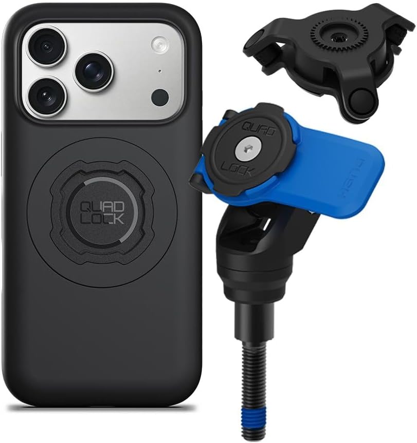 Quad Lock Handlebar Clamp Motorcycle Phone Mount with Vibration Dampener and MAG Phone Case for iPhone 17 Pro