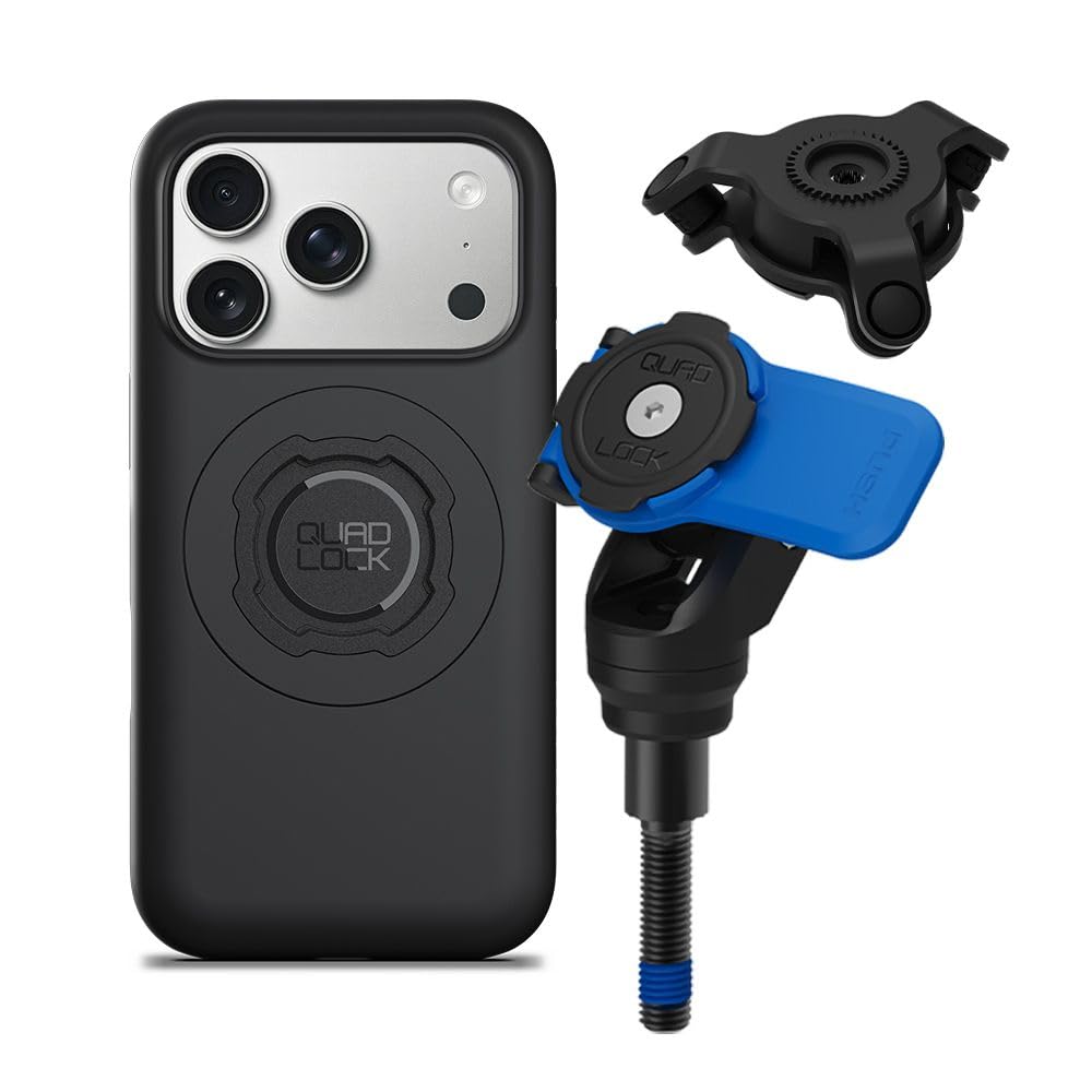 Quad Lock Śruba Mocująca Kierownicy Motocyklowa Uchwyt Telefonu Zestaw z Amortyzatorem Drgań i iPhone 16 Pro MAG Etui
