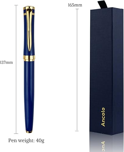 Miniatura 10 de Ancolo Juego de bolígrafos negros de lujo personalizados, cuerpo de metal con caja de regalo, 2 recambios de tinta negra, escritura suave. Juego de
