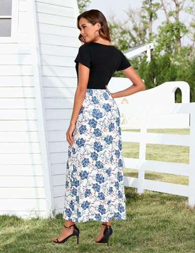 Image of Lacavocor Womens Short Sleeve Maxi Dresses Empire Waist Long Dress